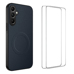 For Samsung Galaxy S24+ Magnetic Case WANLONFENG TQ1 Series Carbon Fiber Texture PC TPU Phone Cover with 2Pcs Screen Films