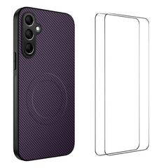 For Samsung Galaxy S24+ Magnetic Case WANLONFENG TQ1 Series Carbon Fiber Texture PC TPU Phone Cover with 2Pcs Screen Films