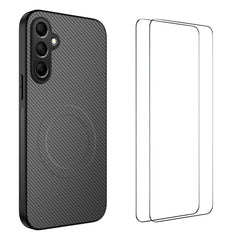 For Samsung Galaxy S25+ Magnetic Case WANLONFENG TQ1 Series Carbon Fiber Texture PC TPU Phone Cover with 2Pcs Screen Films