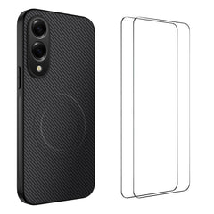 For Samsung Galaxy S25 Edge Magnetic Case WANLONFENG TQ1 Series Carbon Fiber Texture PC TPU Phone Cover with 2Pcs Screen Films