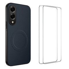 For Samsung Galaxy S25 Edge Magnetic Case WANLONFENG TQ1 Series Carbon Fiber Texture PC TPU Phone Cover with 2Pcs Screen Films
