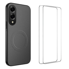 For Samsung Galaxy S25 Edge Magnetic Case WANLONFENG TQ1 Series Carbon Fiber Texture PC TPU Phone Cover with 2Pcs Screen Films