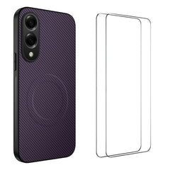 For Samsung Galaxy S25 Edge Magnetic Case WANLONFENG TQ1 Series Carbon Fiber Texture PC TPU Phone Cover with 2Pcs Screen Films