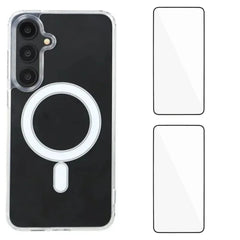For Samsung Galaxy S25+ Clear Case WANLONFENG LM1 Series Compatible with MagSafe with 2Pcs Screen Films (Big Lens Hole)