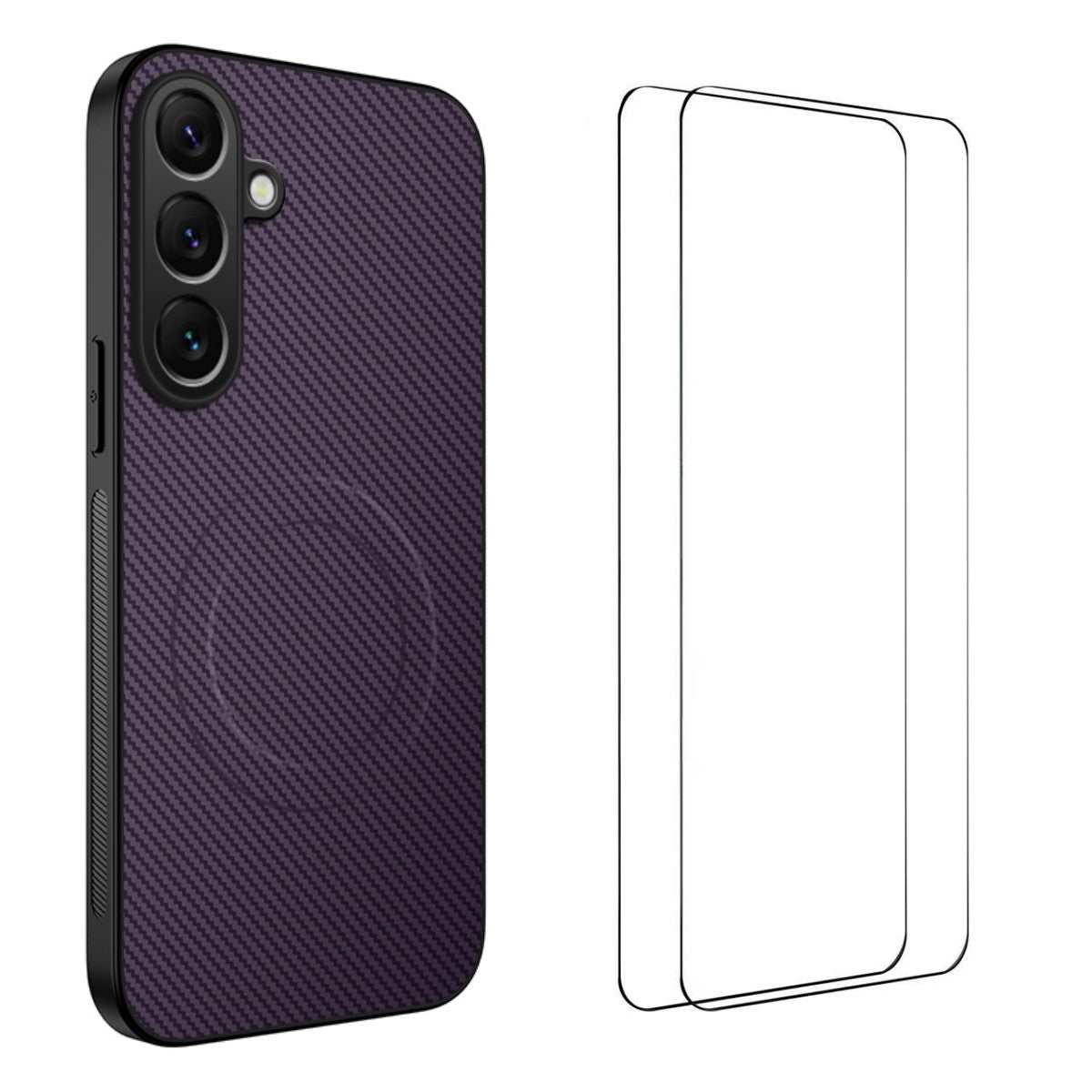 For Samsung Galaxy A26 5G Magnetic Case WANLONFENG TQ1 Series Carbon Fiber Texture PC TPU Phone Cover with 2Pcs Screen Films