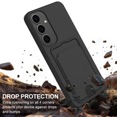 Coque arrière en silicone liquide pour Samsung Galaxy S25 avec porte-cartes et dragonne courte 