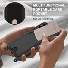 Coque arrière en silicone liquide pour Samsung Galaxy S25 avec porte-cartes et dragonne courte 