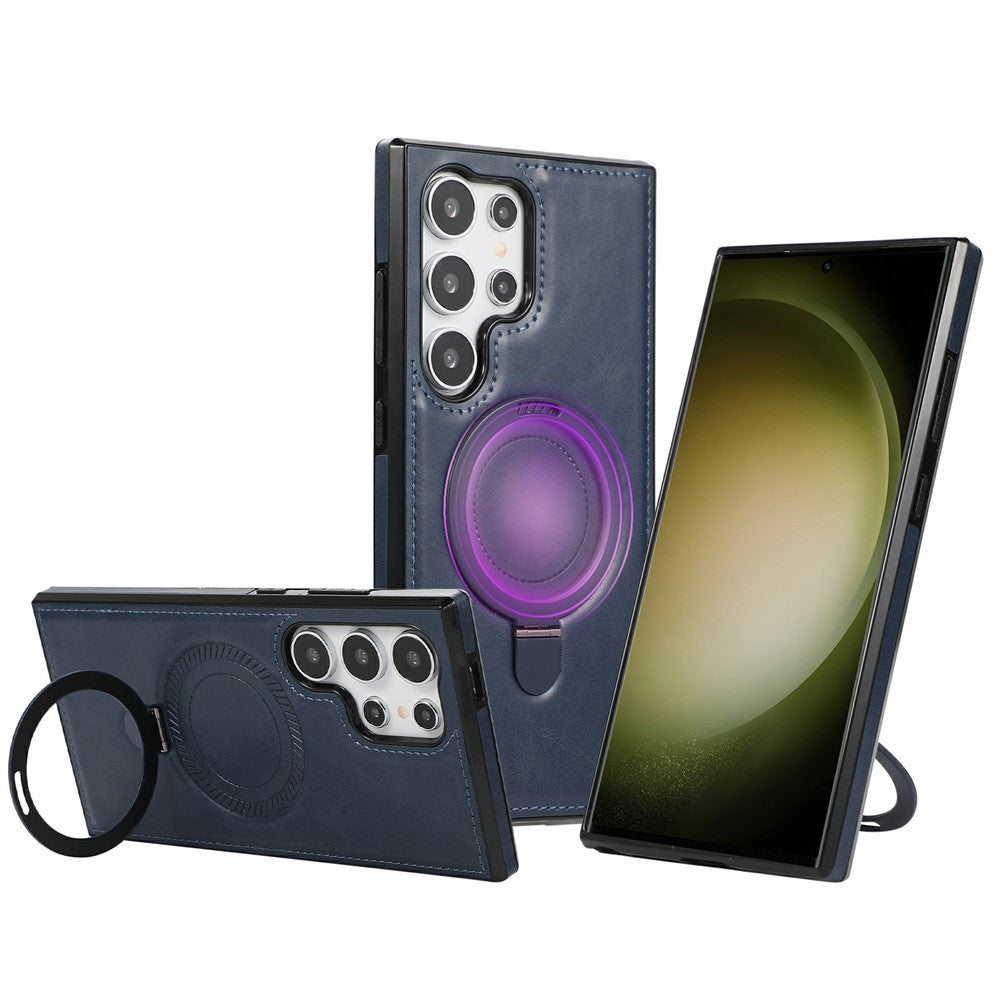 For Samsung Galaxy S24 Ultra Case Magnetic Kickstand PU Leather Coated PC + TPU Phone Cover - TechGearPal