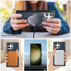 For Samsung Galaxy S24 Ultra Case Magnetic Kickstand PU Leather Coated PC + TPU Phone Cover
