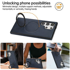 For Samsung Galaxy S24 Ultra Case Magnetic Kickstand PU Leather Coated PC + TPU Phone Cover