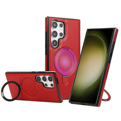 For Samsung Galaxy S24 Ultra Case Magnetic Kickstand PU Leather Coated PC + TPU Phone Cover