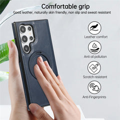For Samsung Galaxy S23 Ultra Case Magnetic Kickstand PU Leather Coated PC + TPU Phone Cover
