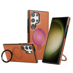 For Samsung Galaxy S23 Ultra Case Magnetic Kickstand PU Leather Coated PC + TPU Phone Cover