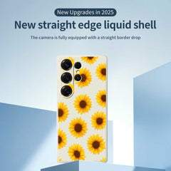 Für Samsung Galaxy S25 Ultra Hülle Sonnenblumen Muster Druck Gerade Kante TPU Telefon Rückseite 