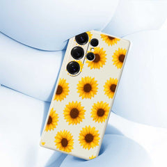 Für Samsung Galaxy S25 Ultra Hülle Sonnenblumen Muster Druck Gerade Kante TPU Telefon Rückseite 