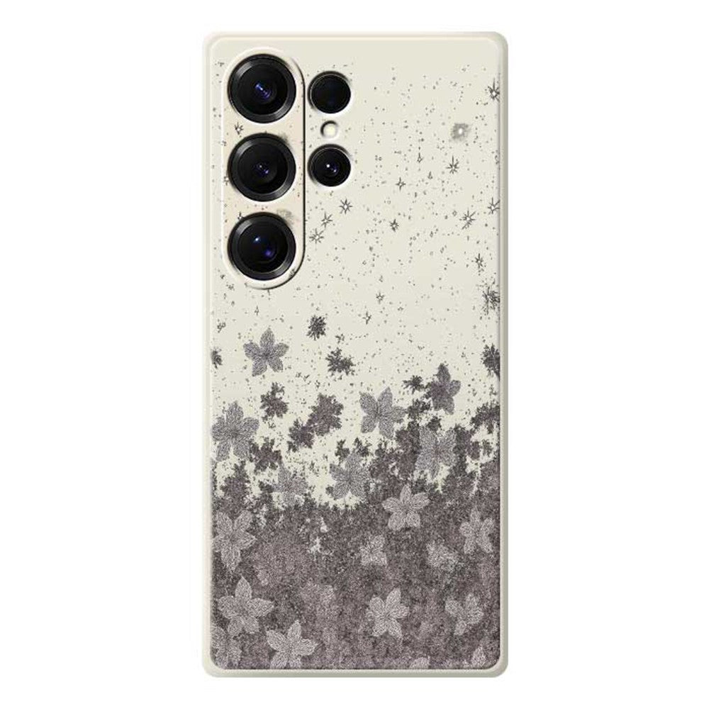 For Samsung Galaxy S25 Ultra Case Grey Flowers Pattern Printing Straight Edge TPU Phone Back Cover - TechGearPal