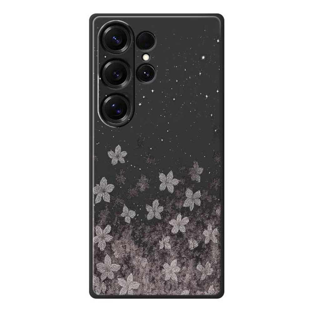 For Samsung Galaxy S25 Ultra Case Grey Flowers Pattern Printing Straight Edge TPU Phone Back Cover