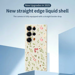 For Samsung Galaxy S25 Ultra Case Small Flower Leaves Pattern Printing Straight Edge TPU Phone Back Cover