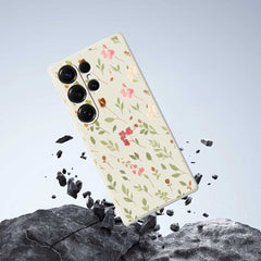 For Samsung Galaxy S25 Ultra Case Small Flower Leaves Pattern Printing Straight Edge TPU Phone Back Cover