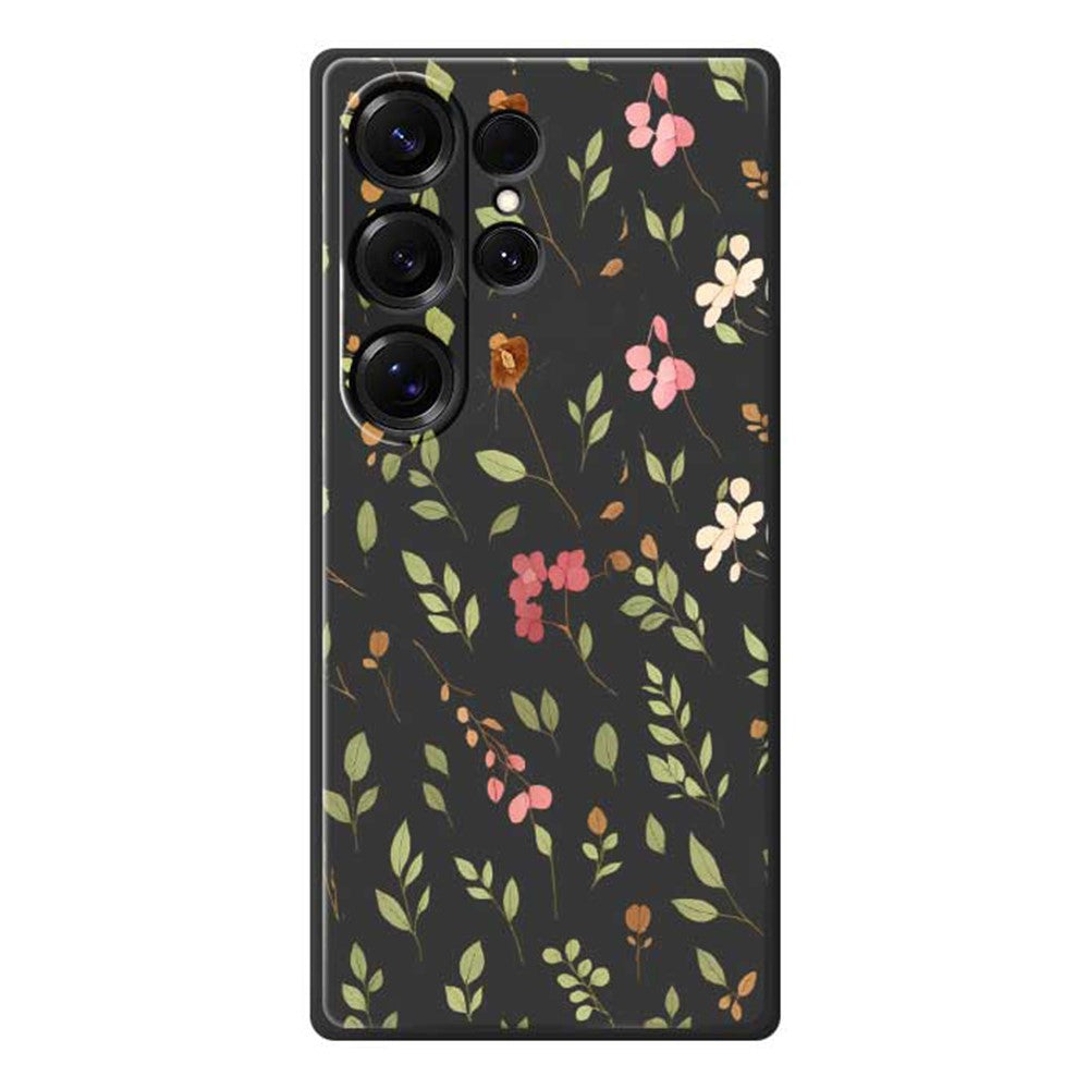 For Samsung Galaxy S25 Ultra Case Small Flower Leaves Pattern Printing Straight Edge TPU Phone Back Cover