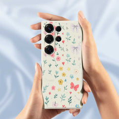 For Samsung Galaxy S25 Ultra Case Floral Bow Pattern Printing Straight Edge TPU Phone Back Cover
