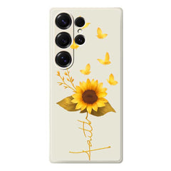 For Samsung Galaxy S25 Ultra Case Golden Butterfly Sunflower Pattern Printing Straight Edge TPU Phone Back Cover