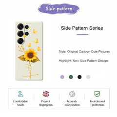 For Samsung Galaxy S25 Ultra Case Golden Butterfly Sunflower Pattern Printing Straight Edge TPU Phone Back Cover