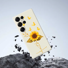 For Samsung Galaxy S25 Ultra Case Golden Butterfly Sunflower Pattern Printing Straight Edge TPU Phone Back Cover