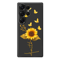 For Samsung Galaxy S25 Ultra Case Golden Butterfly Sunflower Pattern Printing Straight Edge TPU Phone Back Cover