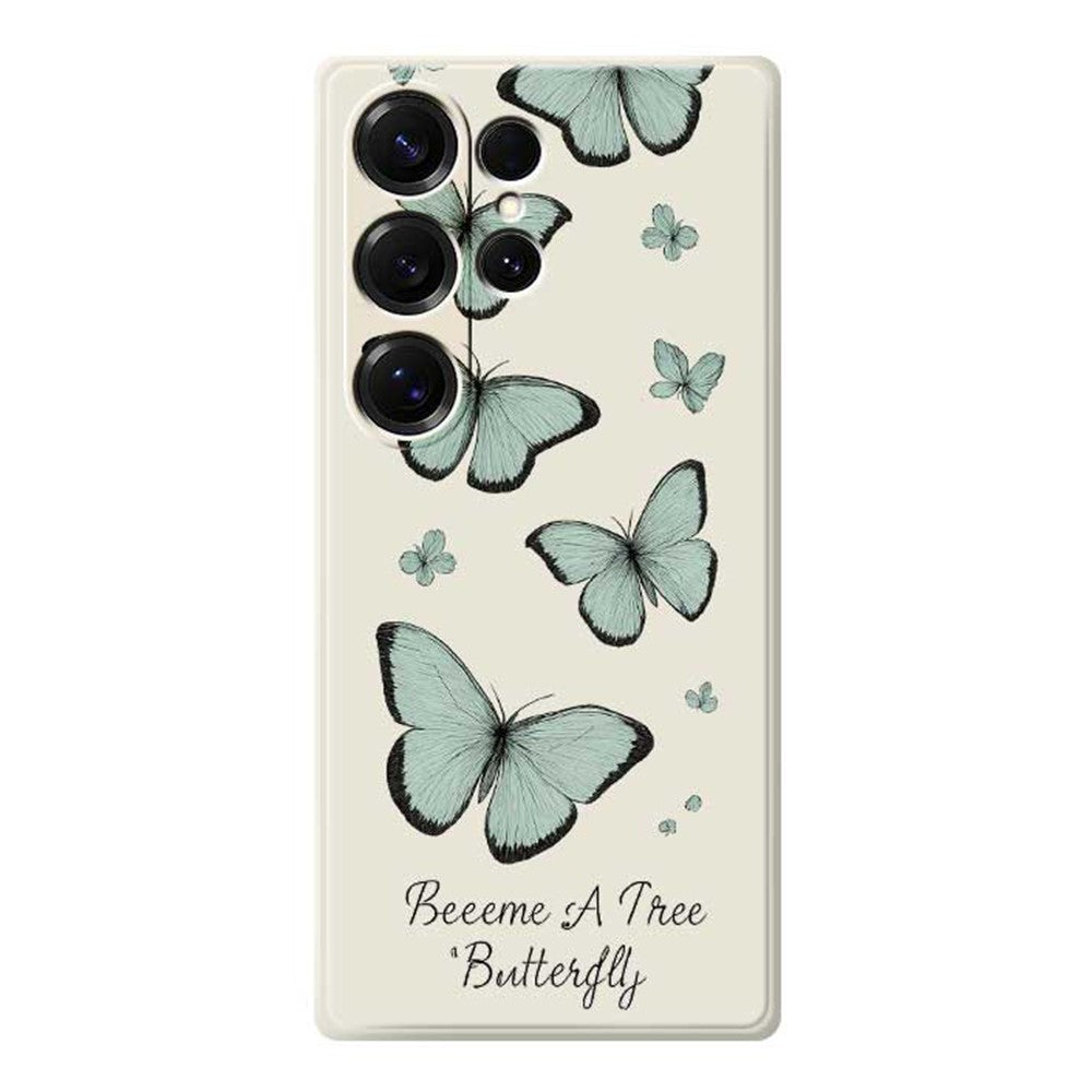 For Samsung Galaxy S25 Ultra Case Green Butterfly Pattern Printing Straight Edge TPU Phone Back Cover - TechGearPal