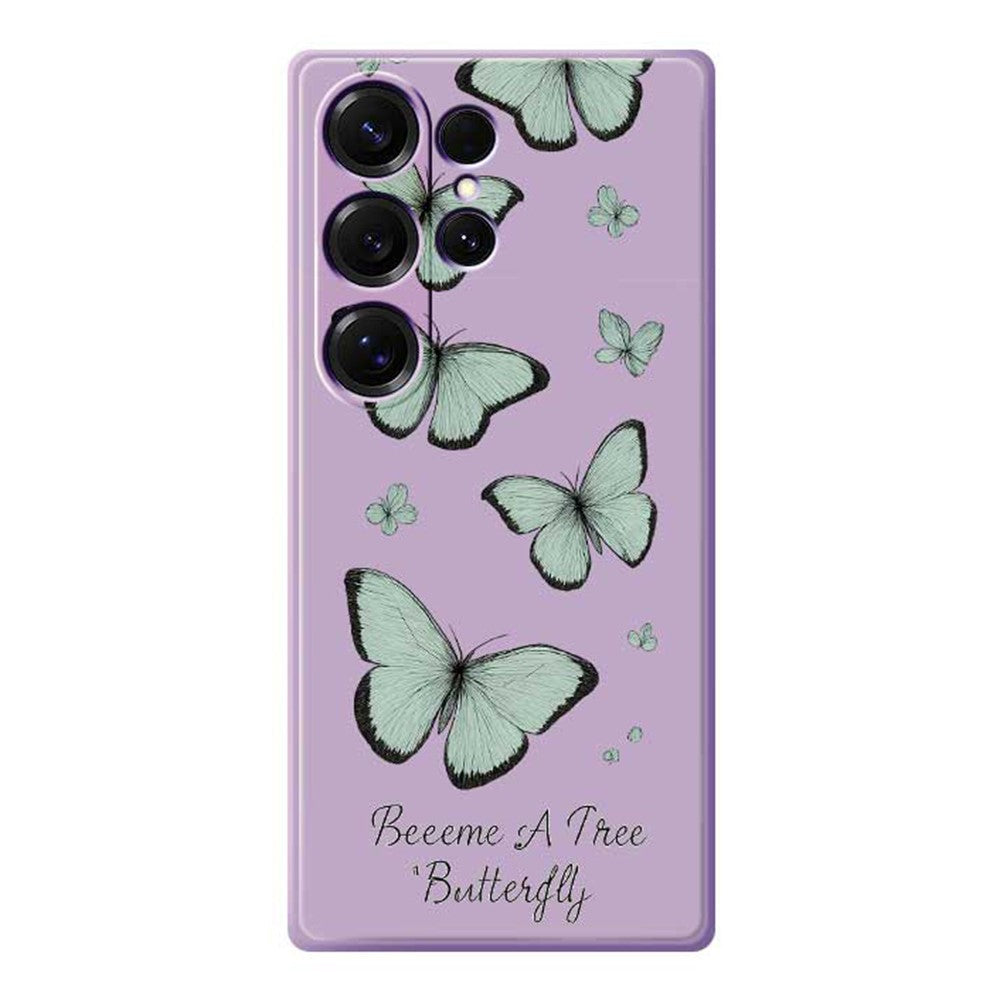 For Samsung Galaxy S25 Ultra Case Green Butterfly Pattern Printing Straight Edge TPU Phone Back Cover