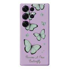 For Samsung Galaxy S25 Ultra Case Green Butterfly Pattern Printing Straight Edge TPU Phone Back Cover