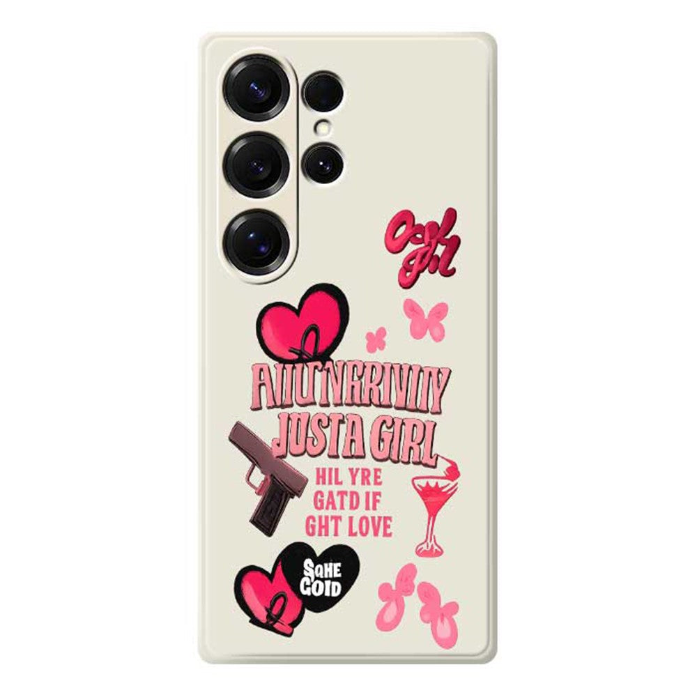 For Samsung Galaxy S25 Ultra Case Pink Elements Pattern Printing Straight Edge TPU Phone Back Cover