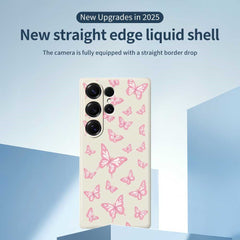 For Samsung Galaxy S25 Ultra Case Pink Butterflies Pattern Printing Straight Edge TPU Phone Back Cover