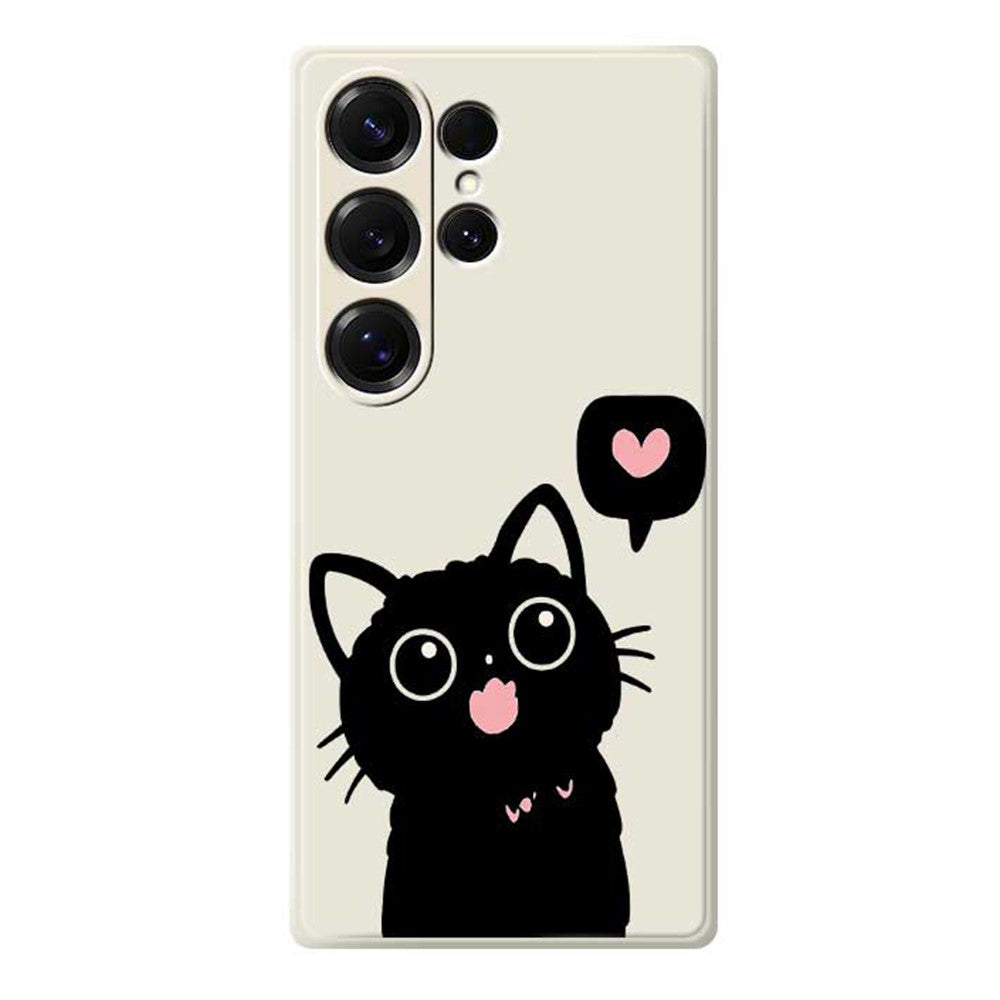 For Samsung Galaxy S25 Ultra Case Love Black Cat Pattern Printing Straight Edge TPU Phone Back Cover - TechGearPal