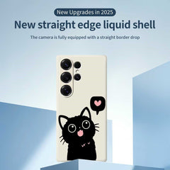 For Samsung Galaxy S25 Ultra Case Love Black Cat Pattern Printing Straight Edge TPU Phone Back Cover