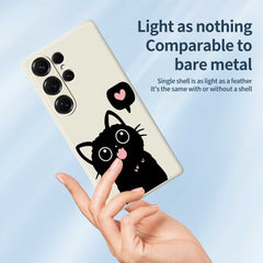 For Samsung Galaxy S25 Ultra Case Love Black Cat Pattern Printing Straight Edge TPU Phone Back Cover