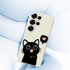 For Samsung Galaxy S25 Ultra Case Love Black Cat Pattern Printing Straight Edge TPU Phone Back Cover