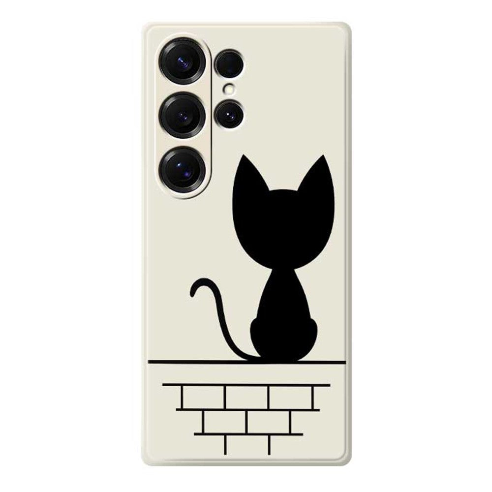 For Samsung Galaxy S25 Ultra Case Black Cat on the Wall Pattern Printing Straight Edge TPU Phone Back Cover