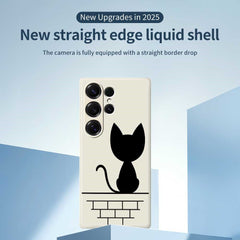For Samsung Galaxy S25 Ultra Case Black Cat on the Wall Pattern Printing Straight Edge TPU Phone Back Cover
