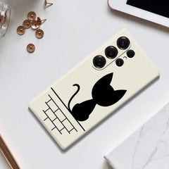 For Samsung Galaxy S25 Ultra Case Black Cat on the Wall Pattern Printing Straight Edge TPU Phone Back Cover