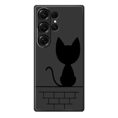 For Samsung Galaxy S25 Ultra Case Black Cat on the Wall Pattern Printing Straight Edge TPU Phone Back Cover