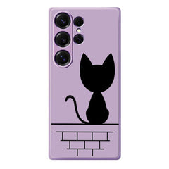 For Samsung Galaxy S25 Ultra Case Black Cat on the Wall Pattern Printing Straight Edge TPU Phone Back Cover