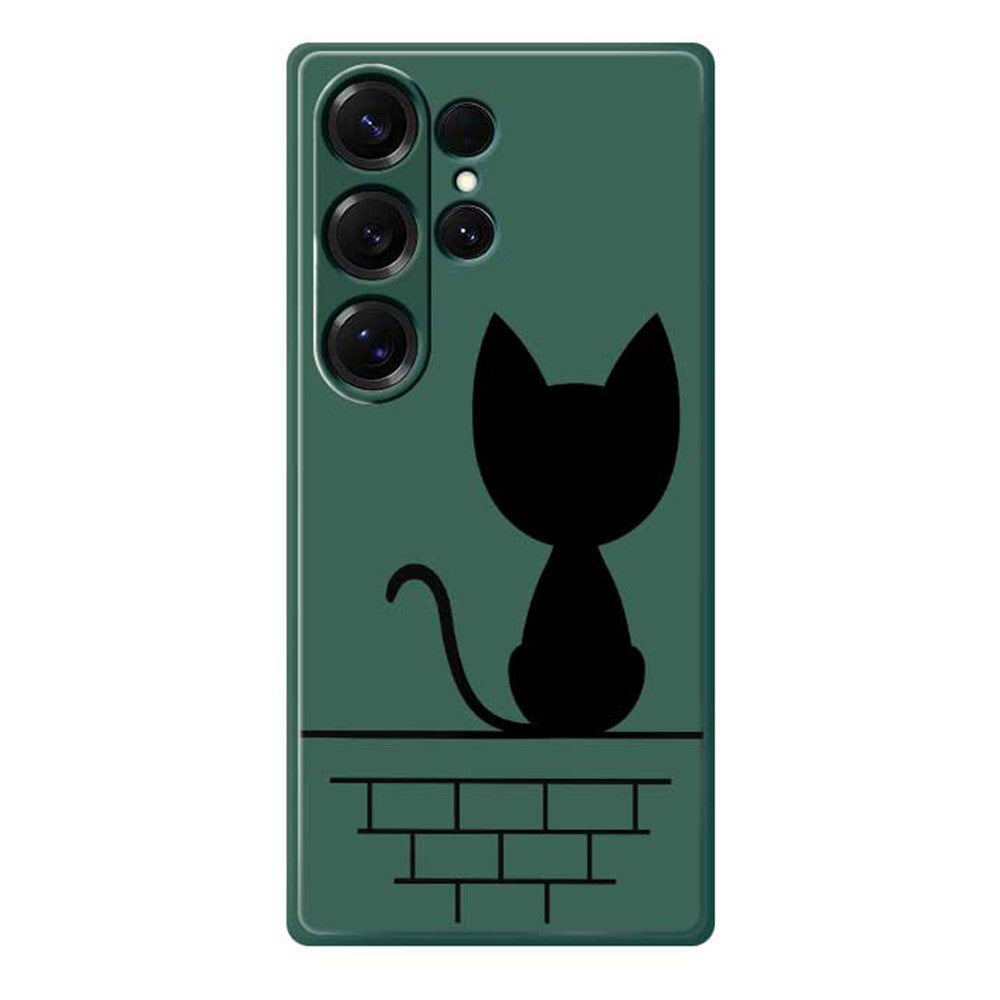For Samsung Galaxy S25 Ultra Case Black Cat on the Wall Pattern Printing Straight Edge TPU Phone Back Cover