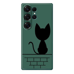For Samsung Galaxy S25 Ultra Case Black Cat on the Wall Pattern Printing Straight Edge TPU Phone Back Cover