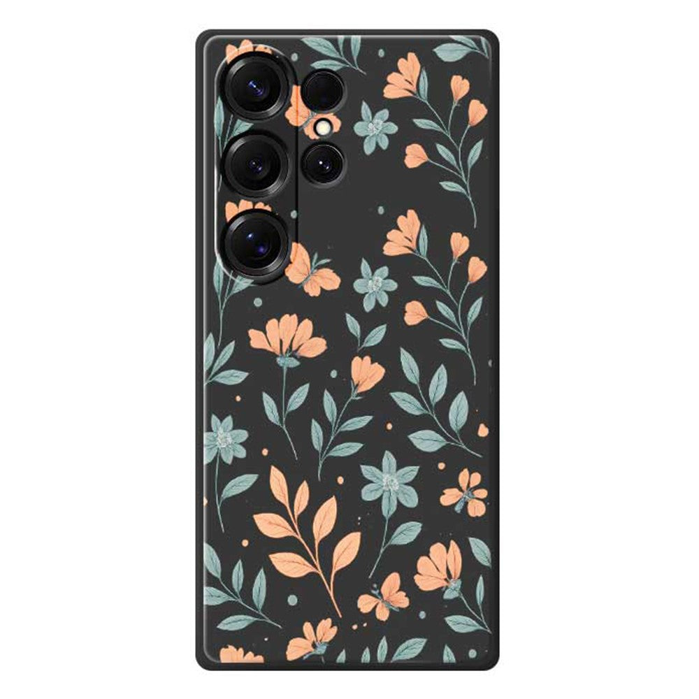 Coque arrière en TPU pour Samsung Galaxy S25 Ultra, motif floral jaune, bord droit 