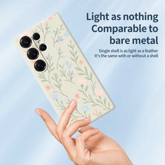 For Samsung Galaxy S25 Ultra Case Pink Blue Flowers Pattern Printing Straight Edge TPU Phone Back Cover