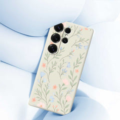 For Samsung Galaxy S25 Ultra Case Pink Blue Flowers Pattern Printing Straight Edge TPU Phone Back Cover