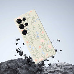 For Samsung Galaxy S25 Ultra Case Pink Blue Flowers Pattern Printing Straight Edge TPU Phone Back Cover