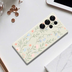 For Samsung Galaxy S25 Ultra Case Pink Blue Flowers Pattern Printing Straight Edge TPU Phone Back Cover